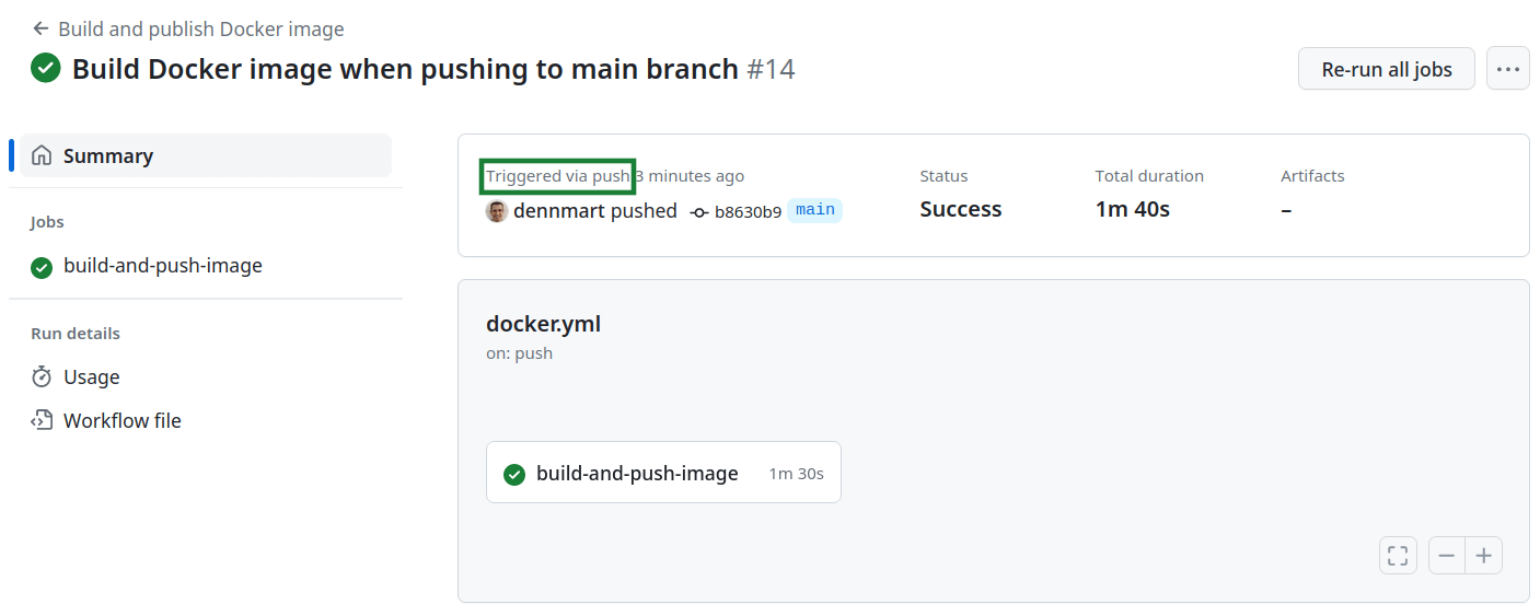 Results when building Docker image on GitHub Actions after push