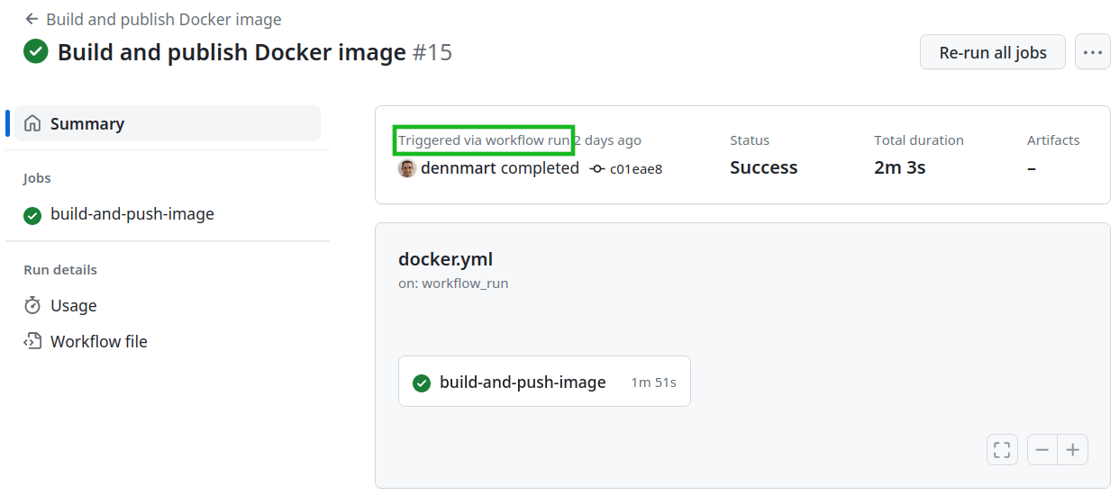 Results when building Docker image on GitHub Actions after push