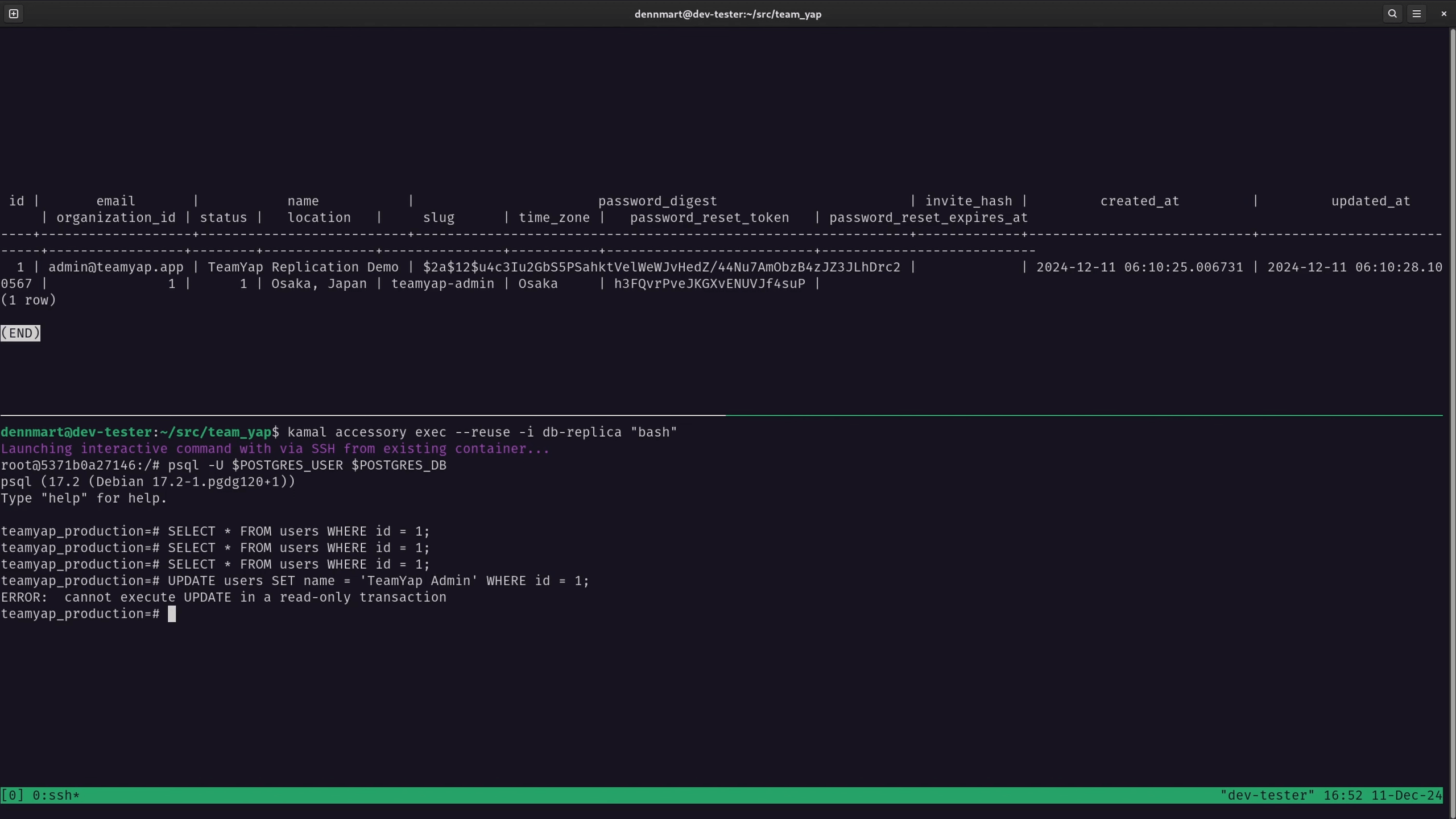 PostgreSQL - Replica database read-only example