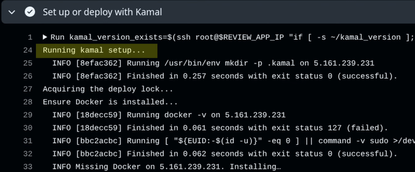 GitHub Actions: Kamal setup performed