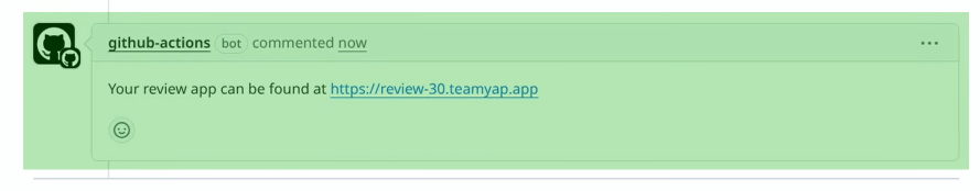 GitHub Actions Bot leaving comment with review app URL